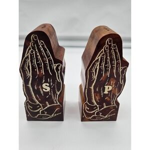 Praying Hands Wooden Salt Pepper Shakers Set Vintage Cumberland Falls Corbin KY‎
